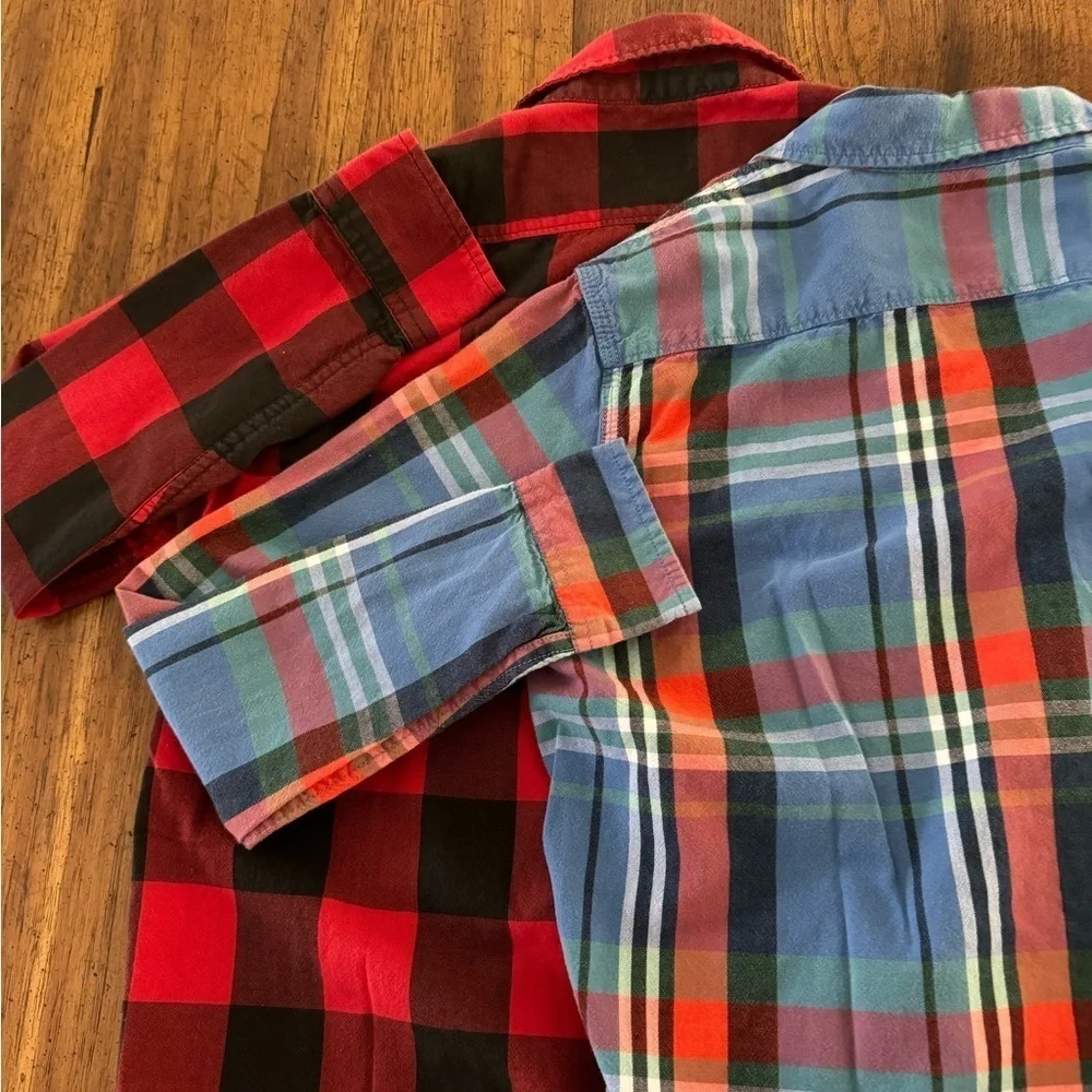 Gap Kids Unisex Long Sleeve Button‎ Up Shirt Set of Two Plaid Red & Blue XXL